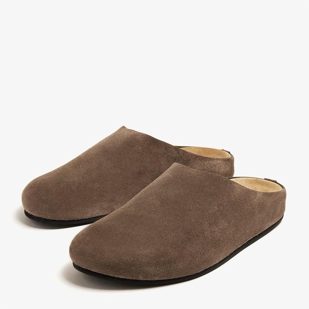 Women's Suede Clogs Round Toe Leather Mules Cork Footbed Clog Brown casual 8.5